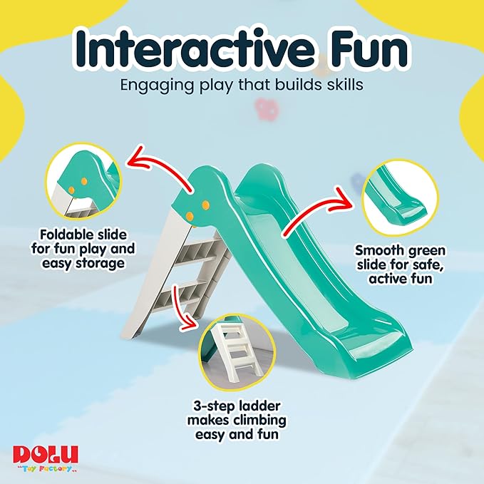 Dolu My First Garden Slide Kids Indoor Outdoor Playground Play Equipment, Durable Plastic Climber Step Toy, Ages 2 to 6, Green/White