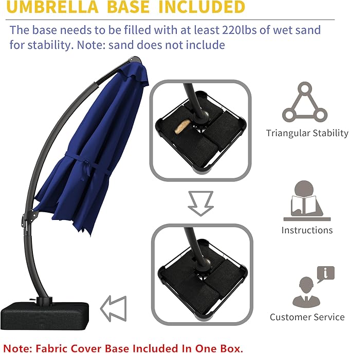 Kingdura 11ft Offset Cantilever Patio Umbrella with Base Included, Large Round Aluminum Outdoor Umbrella, 360° Rotation & Infinite Tilt, Heavy Duty Frame for Deck Pool Backyard, Navy blue