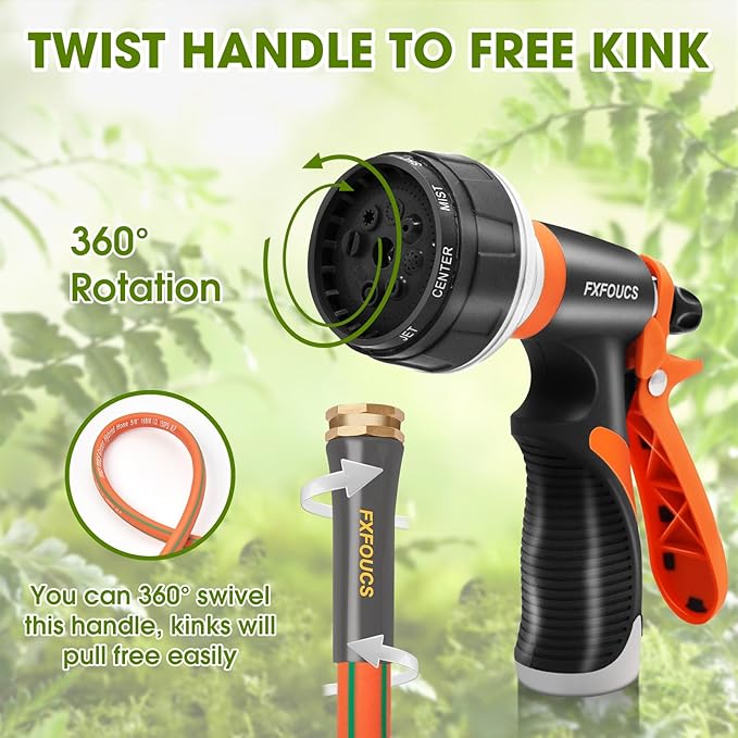 Heavy Duty Garden Hose ? 5/8 Inch Flexible, Lightweight Hybrid Hose with 600 PSI Burst Pressure, Swivel Handle, and Durable Copper Male/Female Fittings (Orange with hose sprayer, 25FT)