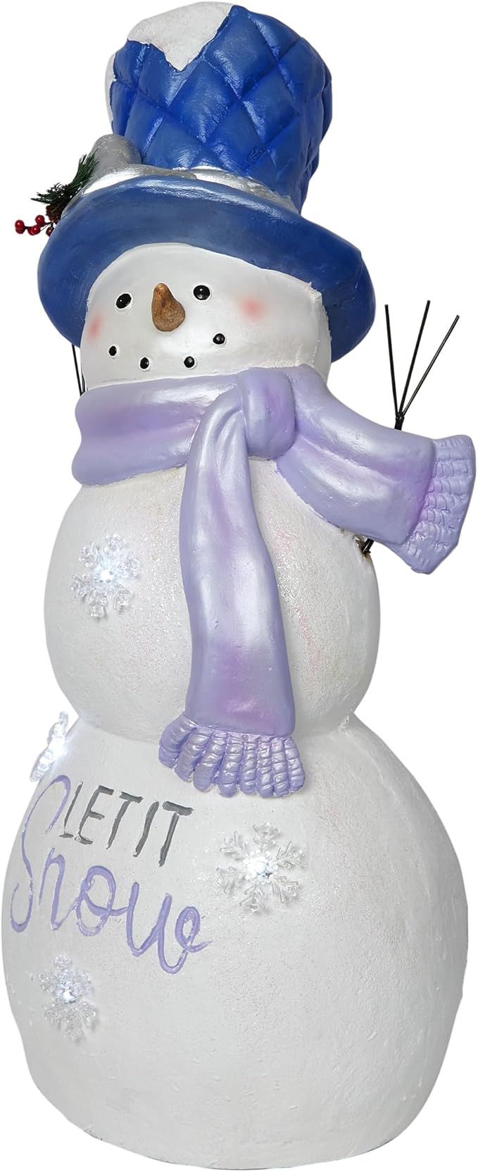 Alpine Corporation SKY558L, Lavender White Let It Snow Snowman Statue with Fading LED Lights, Large Over 3 Feet Tall - Indoor/Outdoor Winter Décor, Christmas Decoration