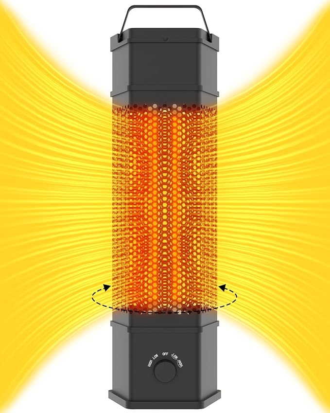 Electric Patio Heater Outdoor Indoor Use, 360¡ÆAll-round Heating, 1500W Infrared Tower Heater, Tip-Over & Overheat Protection Portable Space Heater for Large Room, Backyard, Home