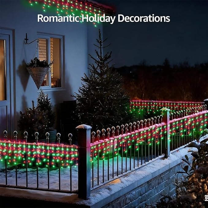 320LED Solar Christmas Lights Outdoor Waterproof Christmas Decorations Lights 29.5ft 60 Drops,8 Modes Solar Powered Rechargeable Fairy Lights for Party, Holiday,Wedding Decorations (Red and Green)