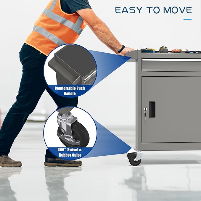 5-Drawers Tool Chest, 2-in-1 Mechanic Rolling Tool Box Removable Lockable Tool Storage Cabinet, Metal Tool Cart with Drawers and Wheels for Garage, Workshop