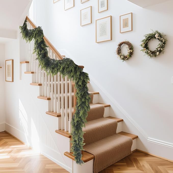 Norfolk Pine Christmas Garland - Real Touch Pine Garland, Green Artificial Greenery Garland for Holiday, Fireplace, Mantle, Window, Stairs, Indoor, Outdoor Décor (180cm - Encrypted B)
