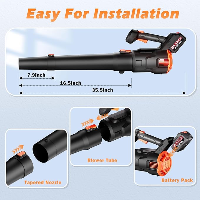 Leaf Blower Cordless, Electric Leaf Blowers with 2 x 3.0Ah Batteries and Charger, 3 Variable Speed Modes, Powerful Lightweight Blowers for Lawn Care, Patio, Blowing Leaves, Dust and Snow
