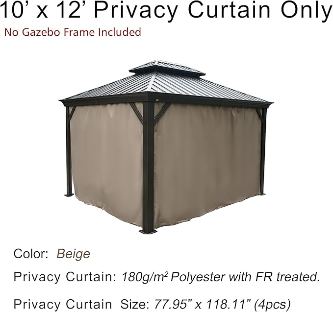 Kozyard Privacy Curtain Outdoor Waterproof Sidewall for Hardtop, OEM Replacement for Patio Gazebo Curtains - Alexander, Caesar, Rosana, Apollo (10ft x 12ft, Brown