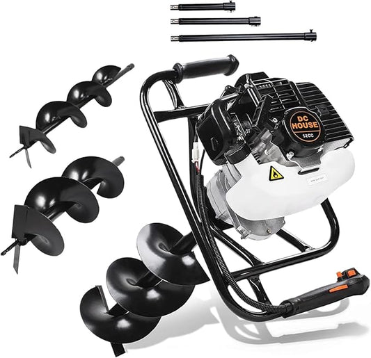 DC HOUSE Post Hole Digger, 52cc 1800W Gas Powered Earth Auger Earth Digger, Auger Post Hole Digger with Two Drill Bit 6 & 10 and Extension Rods, for Fence, Farmland and Garden, EPA Certified