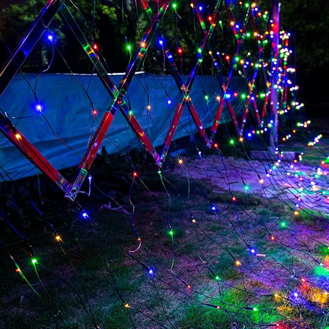 Joomer Christmas Net Lights - 12FT x 5FT 360 LED Plug-in Mesh Lights, Waterproof with 8 Modes, Timer, Connectable for Bushes, Trees, Garden, Outdoor Christmas Decor (Green Wire, Multicolor)
