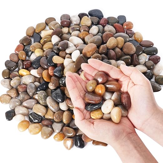 GreatBuddy 30-lb River Rocks, Decorative Rocks for Indoor Plants, 1-1 3/4 Inches Natural Polished Pebbles for Aquarium, Vases, Potted Plants, Garden Landscaping Outdoor, Mixed Color Stones