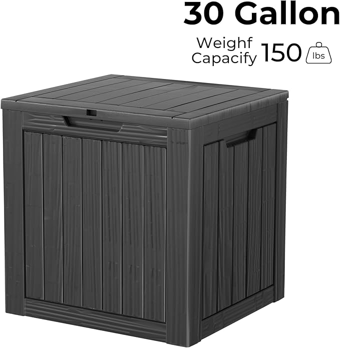 Mersco 30 Gallon Double-Wall Resin Deck Box - Lockable Waterproof Outdoor Storage Box, 151bs Capacity & Doubles as Seating for Patio Furniture - Garden Tools, Pool Accessories (Black)