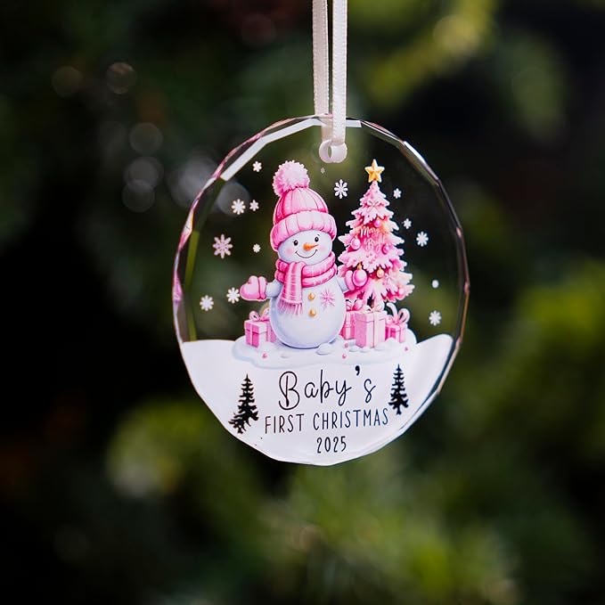 Baby Girl First Christmas Glass Ornament 2025 – Baby’s First Holiday Keepsake, Infant Christmas Tree Decoration