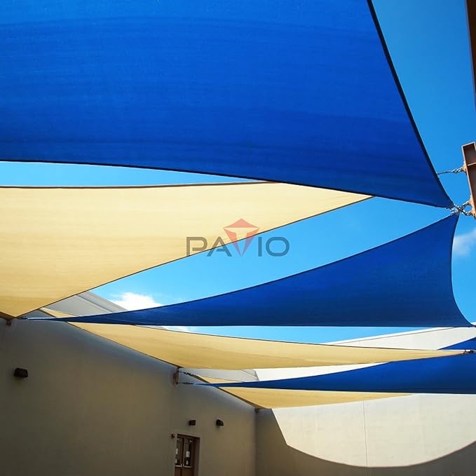 Patio Paradise 4' x 4' x 4' Sun Shade Sail Triangle Canopy Shade Cloth Fabric Sunlight Block Patio Pergola Cover HDPE Deck Awning for Outdoor Backyard Roof Shading, Blue