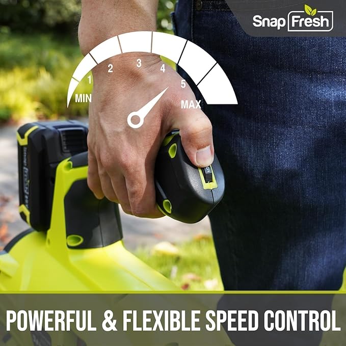 SnapFresh 20V Brushless Cordless Leaf Blower, 550 CFM/120 MPH, 2 x 4.0Ah Battery& Fast Charger, 7-Speed w/Turbo Mode, Lightweight Electric Handheld Blowers for Lawn Care, Snow, Patio, Yard& Sidewalk
