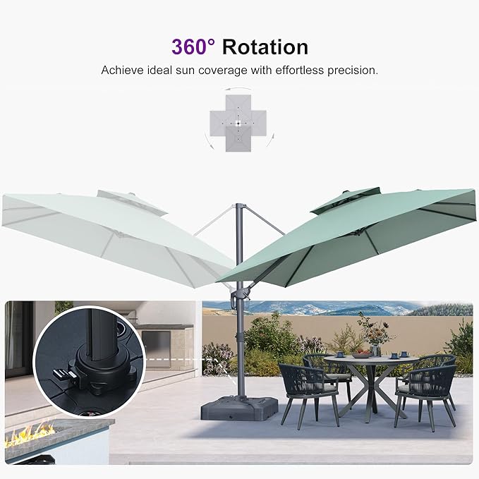 PURPLE LEAF 10 FT Cantilever Umbrella Outdoor Patio Umbrella, Large Offset Square Umbrella, Windproof Heavy Duty Hanging Outside for Patio, Mint Green