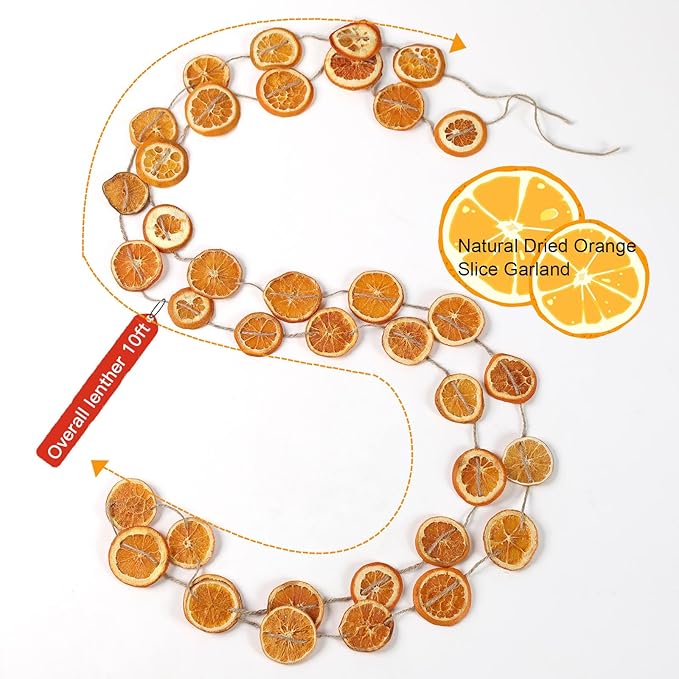 Christmas Decorations, 3 Pcs 10ft Dried Orange Slice Christmas Garland, Rustic Orange Garland for Mantle Front Door Fireplace Home Wall Doorway Window Christmas Tree Porch Farmhouse Indoor Decor