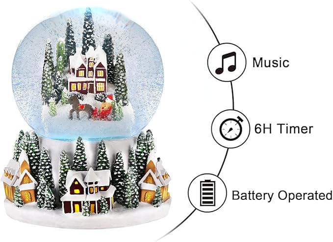 Christmas Village Snow Globe Lantern Musical Lighted Snowy Mountain Village Water Lantern with Swirling Glitter Decoration for Christmas Home, Living Room, Battery Operated