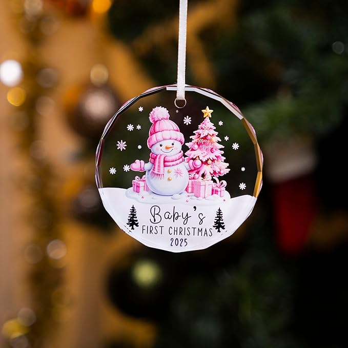 Baby Girl First Christmas Glass Ornament 2025 – Baby’s First Holiday Keepsake, Infant Christmas Tree Decoration