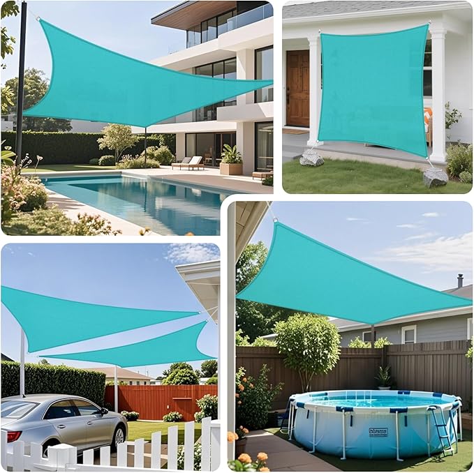Sun Shade Sail 3'x5' Rectangle Shade Cloth for Garden, Permeable Shade Canopy Outdoor Patio Covers for Pergola Backyard Deck Outside Activity, Turquoise