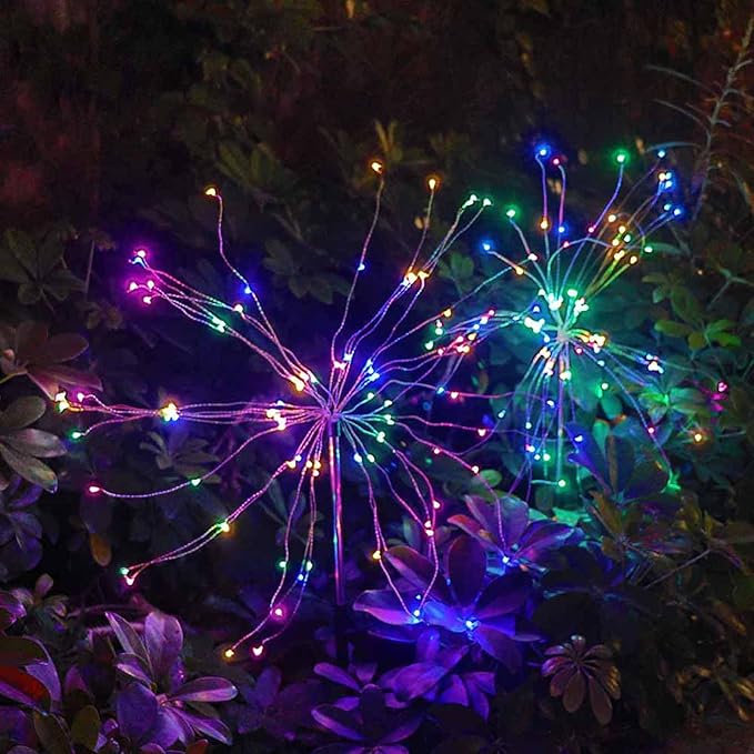 2 Pack Solar Garden Lights 240 LED - Waterproof Firework Starburst Outdoor Lights with 8 Mode, Solar Powered Flower Firework Light for Garden, Pathway, Patio, Yard, Flowerbed Decor Colorful