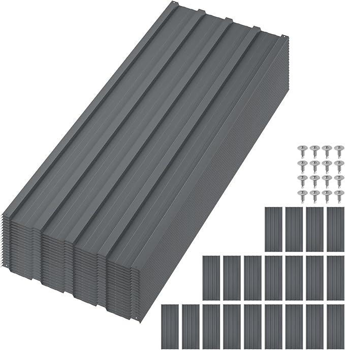 20Pcs Metal Roofing Panels for Carport, Heavy Duty Metal Carport Kits, Galvanized Steel Corrugated Panels, for Patio Outdoor Garden, 42.52 in x 16.77 in
