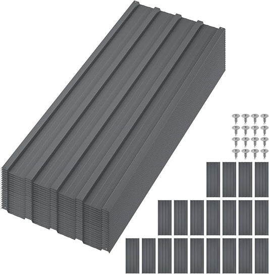 20Pcs Metal Roofing Panels for Carport, Heavy Duty Metal Carport Kits, Galvanized Steel Corrugated Panels, for Patio Outdoor Garden, 42.52 in x 16.77 in