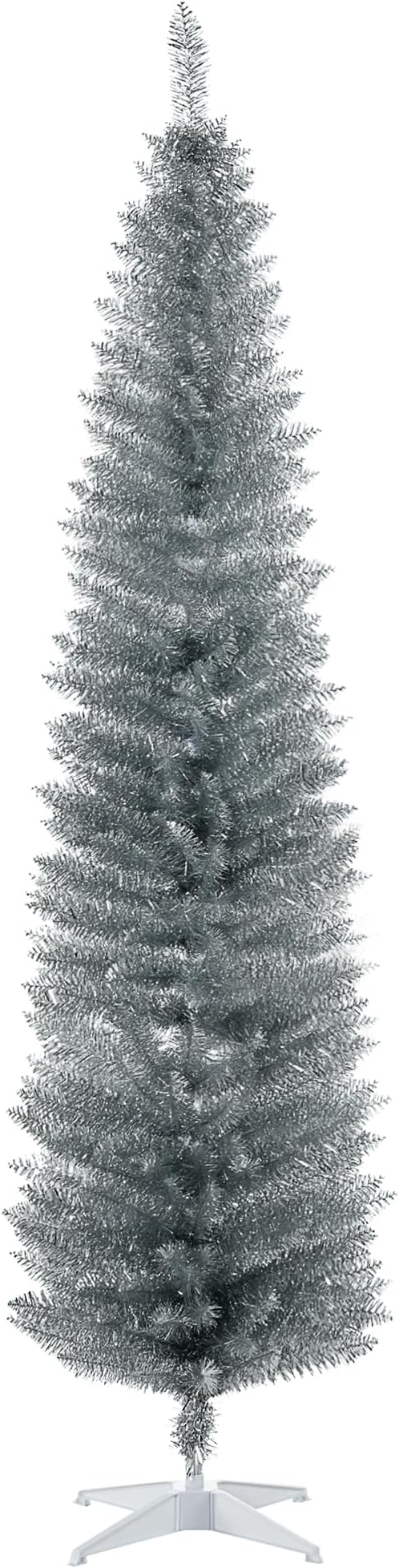 HOMCOM 7' Artificial Pencil Christmas Tree, Slim Xmas Tree with 499 Realistic Branch Tips and Plastic Stand, Silver
