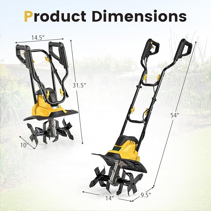 Goplus Corded Electric Tiller Cultivator, 10 Amp Powerful Foldable Garden Rototiller w/ 14 Inch Tilling Width & 9 Inch Working Depth, Safety Lock, Gardening Machine for Lawn Soil Digging