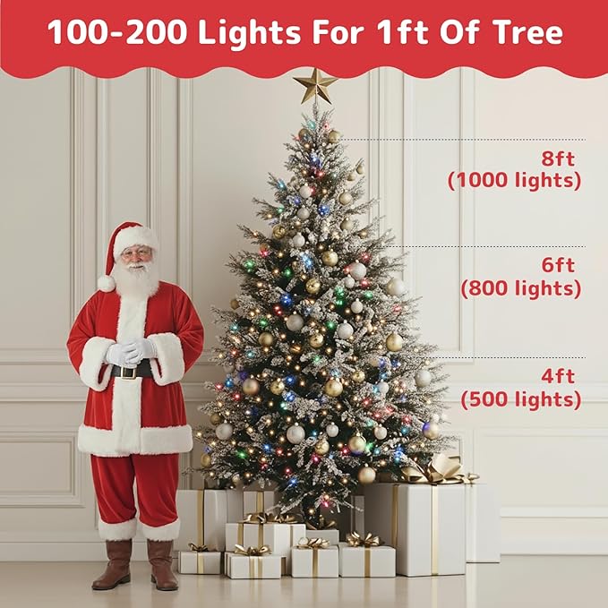 PREXTEX 50 Ct. Multi-Color Christmas Tree Lights with Green Wire - 10 Ft String Lights for Indoor and Outdoor Use - Multicolor Incandescent Christmas Tree Decoration with End-to-End Connectors