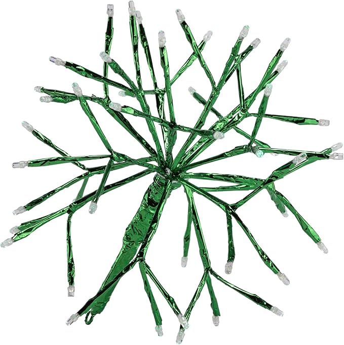 Alpine Corporation 10"H Indoor Christmas Twig 3D Hanging Snowflake Ornament with LED Lights, Green , Christmas Decoration