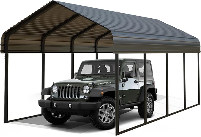 10x20 FT Heavy Duty Metal Carport with Galvanized Steel Roof & Frame – All-Weather Portable Car Garage Canopy Shelter for Cars, Safe Boat Cover for Yard