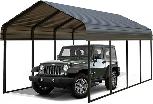 10x20 FT Heavy Duty Metal Carport with Galvanized Steel Roof & Frame – All-Weather Portable Car Garage Canopy Shelter for Cars, Safe Boat Cover for Yard