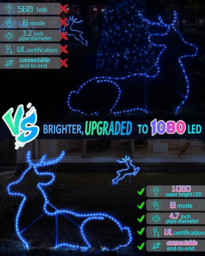 100ft 1080 LED Rope Lights Christmas Outdoor Waterproof, Flexible Connectable Tube Lights with 8 Modes, String Lights Decorative Lighting for Garden Patio Tree Bedroom Xmas Decor(Blue)