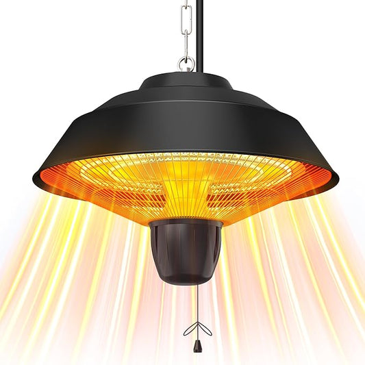 Ceiling Heater for Outdoor Use, 1500W 3Modes Infrared Heaters Outdoor IP55 Waterproof, Electric Hanging Heater for Garage, Patio, Garden. Black