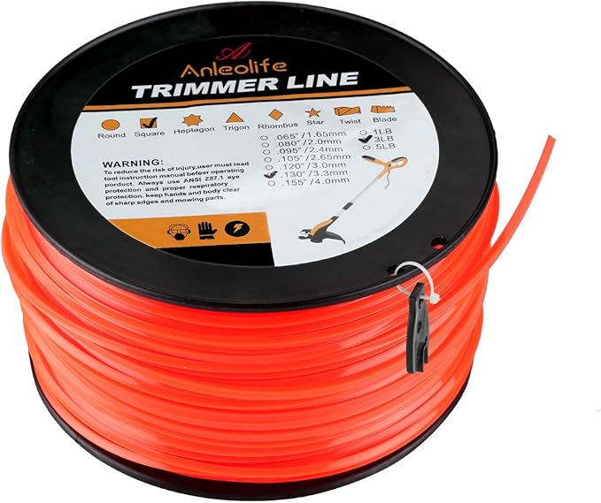 A ANLEOLIFE 3-Pound Commercial Square .155-Inch-by-280-ft String Trimmer Line in Spool,with Built-in Line Cutter, Orange