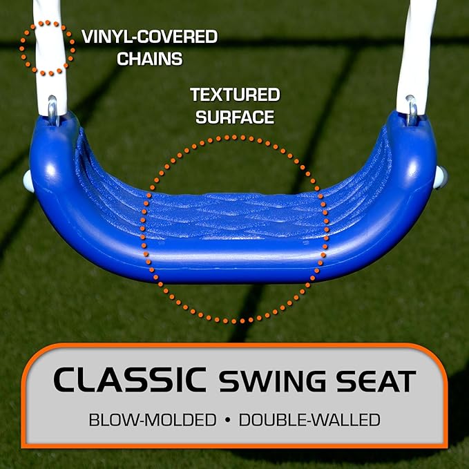 TSC Malibu Swing Set for Kids, Outdoor Metal Playset with 5ft Slide, 38" Saucer, Surfboard Swing, Standing & Blow-Molded Swing – Backyard Fun with 500lbs Max Capacity