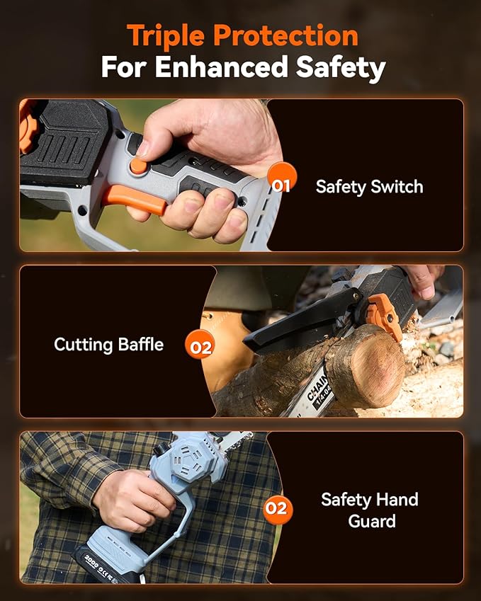 8-Inch Mini Chainsaw Cordless, Brushless Motor, 2¡¿2000mAh Batteries, Lightweight Handheld Electric Chain Saw for Cutting Thick Branches, Tree Trimming, Wood Cutting, Easy to Use & Maintain