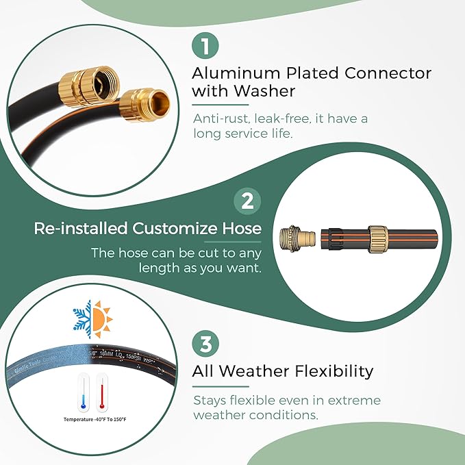 Giraffe Tools Leader Hose 5/8 x 10ft, Custom Length, No Kink, Flexible, Leakproof Water Hose, Male Female Fittings, 600 Burst PSI, 10ft, Black Orange