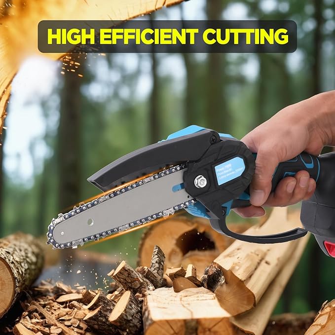 6 Inch Mini Chainsaw Cordless - Powerful 850W Electric Chainsaw with Dual 21V Batteries, LED Light, Safety Features, Ideal for Garden, DIY, and Wood Cutting