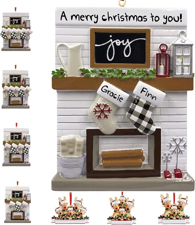 Personalized Christmas Ornaments 2025 Fireplace Mantle Family of 2/3/4/5/6 Custom Joy Family Members' Name for Xmas Tree Decorations Customized New Year Keepsake Ornament（2 Name）