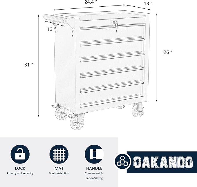5-Drawer Metal Rolling Tool Chest with Wheels,Tool Storage Cabinet with Locking System£¬Toolbox with Wheels for Garage, Warehouse, Workshop, Repair Shop (Red, 5-Drawer)