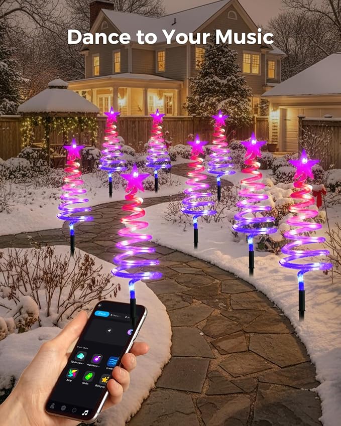 Smart Spiral Christmas Pathway Lights, 16 Mil Color, Timer, App Control, Music Sync, 82 Modes, Christmas Yard Decorations Outdoor, 8 Pack