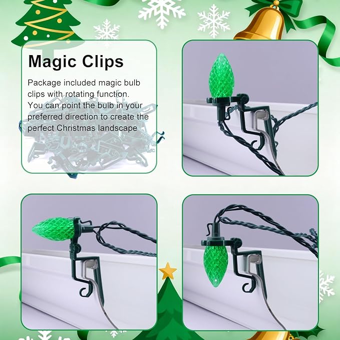 C9 LED Outdoor Christmas Lights,C9 String Lights with Quick Clips,for Xmas House Roof Gutter,Plug in & Connectable,132FT 200 Light,BlueWhite Faceted