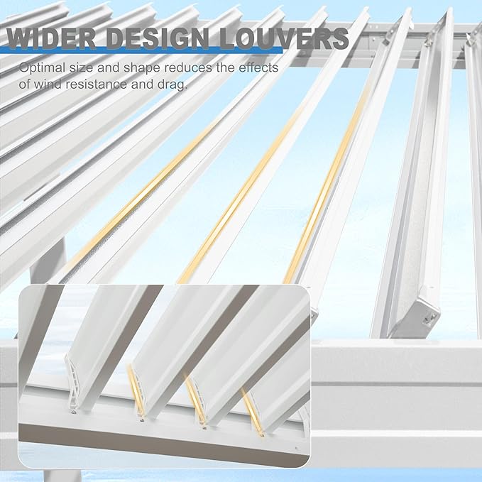 10’ x 20’ Louvered Pergola, Outdoor Pergola Aluminum Frame with Adjustable Rainproof Metal Roof, Permanent Sun Shade with Drainage System for Backyard, Garden and Lawn (White)