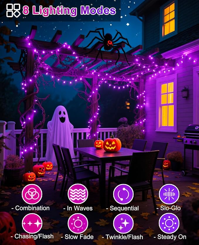 Purple Christmas Lights Outdoor, 80FT 240 LED Christmas Tree Lights Waterproof Plug in, 8 Modes Connectable Christmas Decorations Green Wire for Indoor Home Xmas Garden Holiday