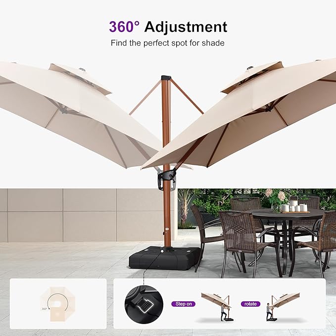 PURPLE LEAF 9ft Patio Umbrella Outdoor Square Umbrellas Large Cantilever Umbrella Windproof Offset Heavy Duty Sun Umbrellas for Garden Deck Pool Patio, Beige