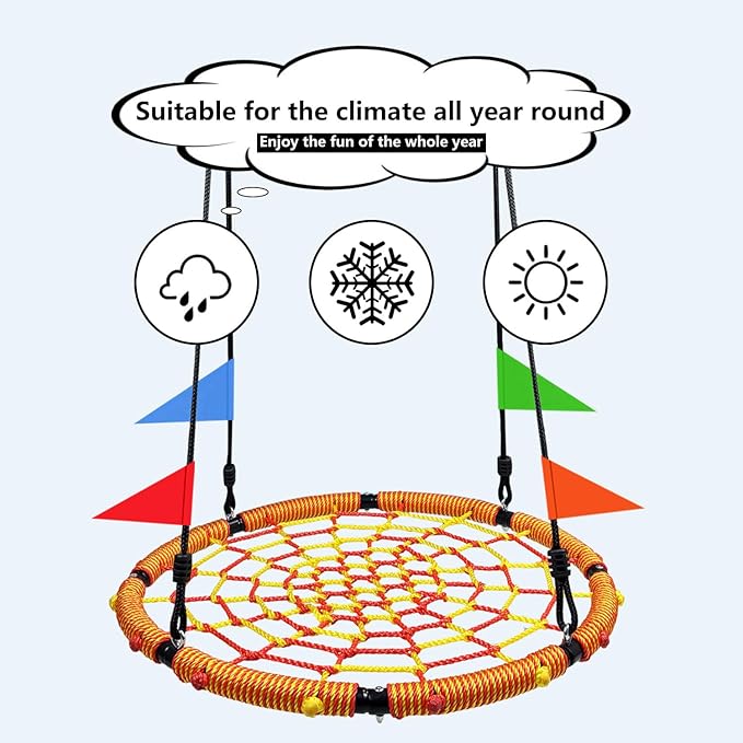 32 Spider Web Swing,Tree Swing for Kids Outdoor,Outdoor Large Web Swings£¬700Lb Weight Capacity, with 71 Detachable Nylon Rope Swivel£¬for Backyard, Playground (Red-y) (32in)