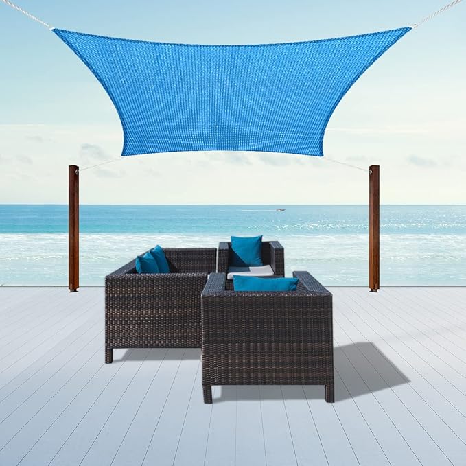 12' x 14' Sun Shade Sail Canopy Awning Permeable Fabric Pergola Cover, for Outdoor Patio Lawn Garden Backyard Carport, Blue