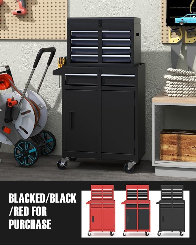 ARNOT 2-in-1 Rolling Tool Chest with 5 Drawers, Heavy-Duty Metal Tool Box with Wheels, Detachable Top Tool Box & Rolling Tool Cabinet for Garage, DIY (5-Drawers, Black)
