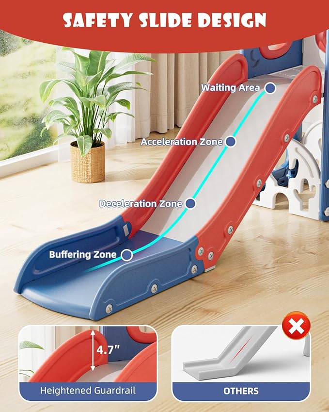 XJD 7 in 1 Toddler Slide, Kids Indoor Slide for Toddlers 12-36 Months, New Upgrade with Golf, Basketball Hoop for Indoor Outdoor Playset,Birthday Gifts for Toddler (Blue Red)