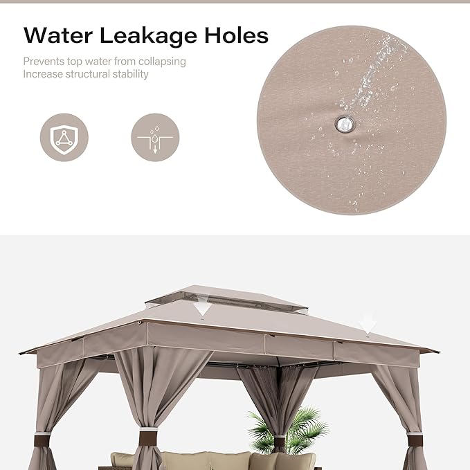 LAUSAINT HOME Semi-Permanent Patio Gazebo 10'x13' with Expansion Bolts, Outdoor Heavy Duty Party Tent & Shelter with Double Roofs, Mosquito Nettings and Privacy Screens for Backyard, Garden, Lawn